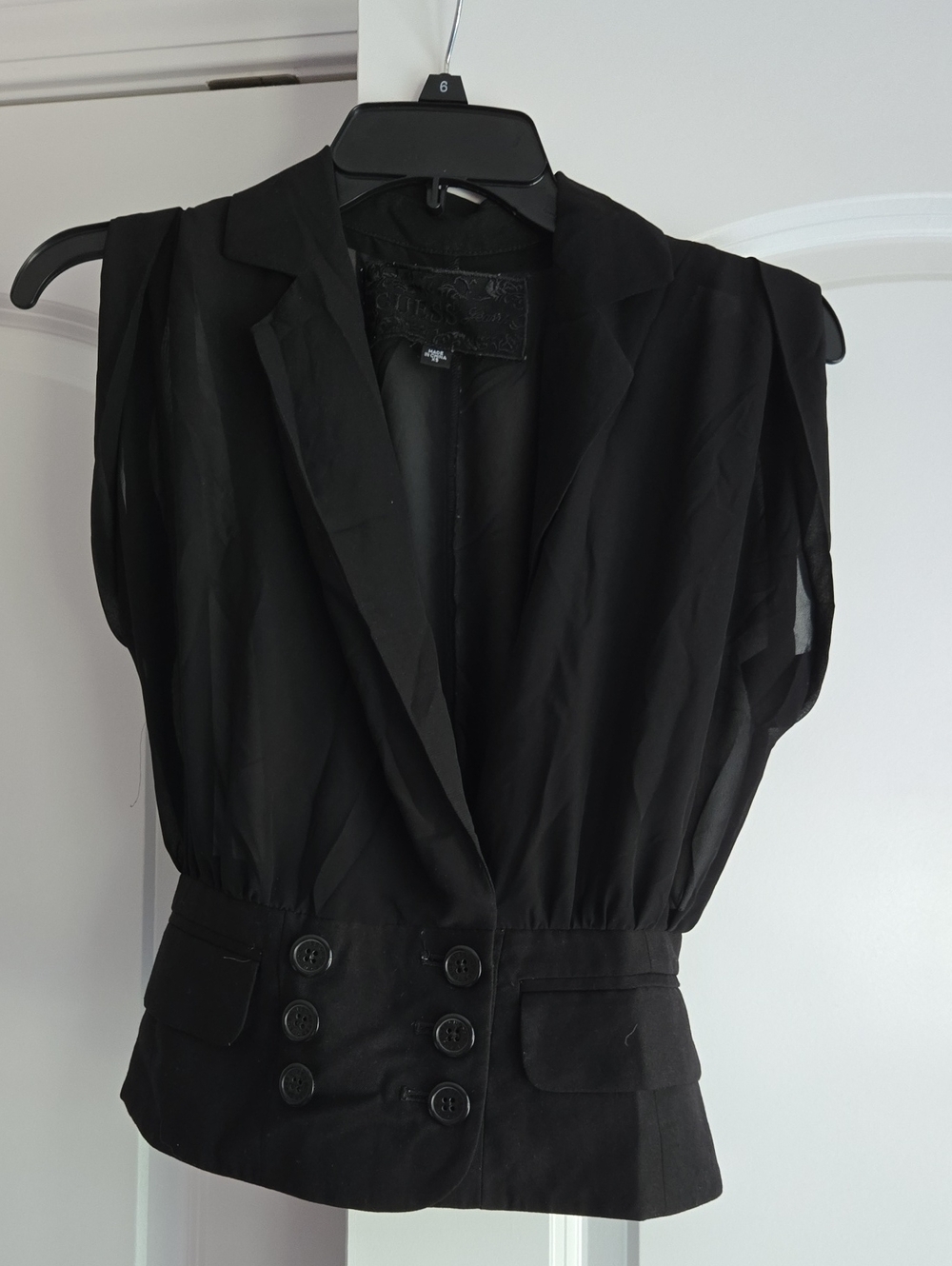 Guess Black Sleeveless Double-Breasted Vest Top